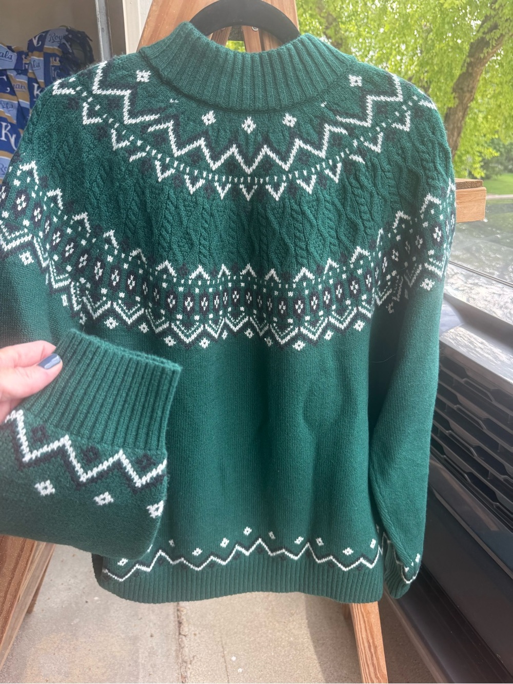 Lands' End Green Fair Isle Turtleneck Sweater - Picture 2 of 6